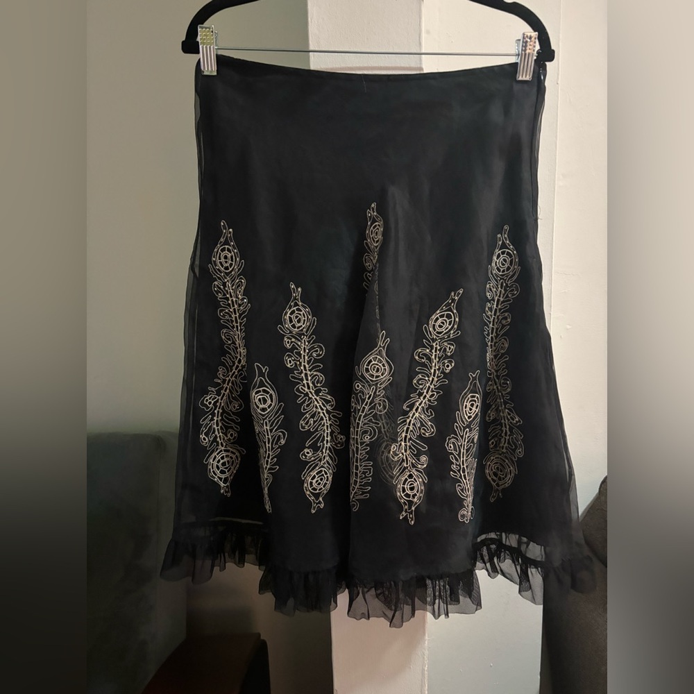 Carole Little Black Skirt with White Embroidery